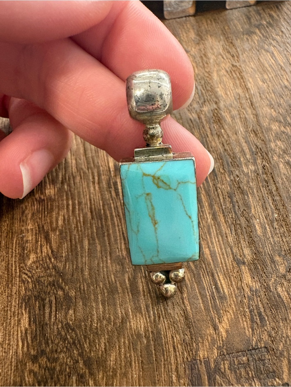 Turquoise Rectangle Sterling Silver Mexico Drop Pendant
